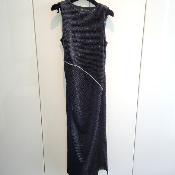 Zara Sleeveless Velvet Shimmer Maxi Dress with Back Slit Size M - Picture 5 of 12